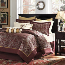 Load image into Gallery viewer, Queen 12 Piece Cotton Polyester Comforter Set Red Gold Paisley