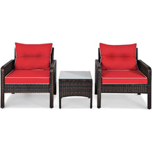 Load image into Gallery viewer, 3-Piece Brown PE Rattan Outdoor Dining Patio Furniture Set with Red Cushions