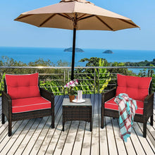 Load image into Gallery viewer, 3-Piece Brown PE Rattan Outdoor Dining Patio Furniture Set with Red Cushions