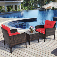Load image into Gallery viewer, 3-Piece Brown PE Rattan Outdoor Dining Patio Furniture Set with Red Cushions