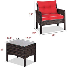 Load image into Gallery viewer, 3-Piece Brown PE Rattan Outdoor Dining Patio Furniture Set with Red Cushions