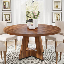 Load image into Gallery viewer, Farmhouse 47-inch Round Kitchen Dining Table in Vintage Brown Wood Finish
