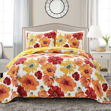 Load image into Gallery viewer, King size Orange Red Flowers Lightweight Polyester Microfiber Quilt Set