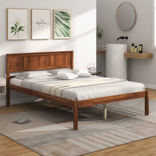 Load image into Gallery viewer, Full Size Retro Wood Platform Bed Frame with Headboard in Walnut