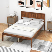 Load image into Gallery viewer, Full Size Retro Wood Platform Bed Frame with Headboard in Walnut