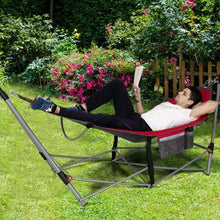 Load image into Gallery viewer, Red Portable Camping Foldable Hammock with Stand and Carry Case