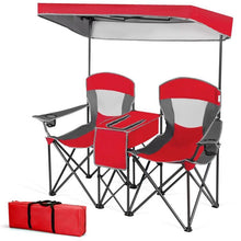 Load image into Gallery viewer, Red 2-Piece Folding Camping Canopy Chairs Set with Cup Holder and Storage Pocket