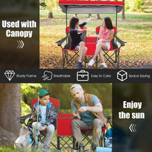 Load image into Gallery viewer, Red 2-Piece Folding Camping Canopy Chairs Set with Cup Holder and Storage Pocket