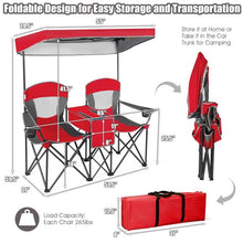 Load image into Gallery viewer, Red 2-Piece Folding Camping Canopy Chairs Set with Cup Holder and Storage Pocket