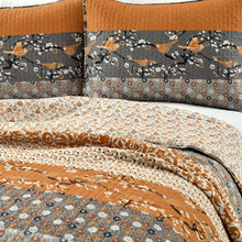 Load image into Gallery viewer, King Size Orange Grey Floral Birds Reversible 3 Piece Quilt Set