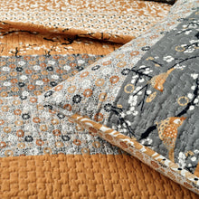 Load image into Gallery viewer, King Size Orange Grey Floral Birds Reversible 3 Piece Quilt Set