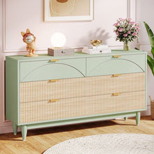 Load image into Gallery viewer, Retro Mid-Century Modern 6 Drawer Dresser Chest of Drawers in Mint Green