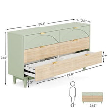 Load image into Gallery viewer, Retro Mid-Century Modern 6 Drawer Dresser Chest of Drawers in Mint Green