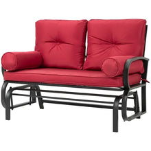 Load image into Gallery viewer, Steel Outdoor Garden Patio Rocking Glider Chair Loveseat with Red Cushions