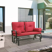 Load image into Gallery viewer, Steel Outdoor Garden Patio Rocking Glider Chair Loveseat with Red Cushions