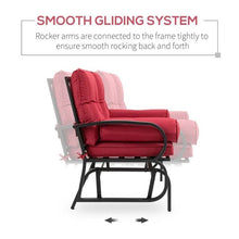 Load image into Gallery viewer, Steel Outdoor Garden Patio Rocking Glider Chair Loveseat with Red Cushions