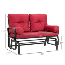 Load image into Gallery viewer, Steel Outdoor Garden Patio Rocking Glider Chair Loveseat with Red Cushions