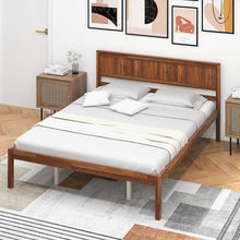 Load image into Gallery viewer, Queen Size Retro Wood Platform Bed Frame with Headboard in Walnut