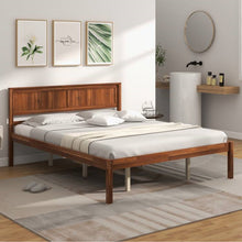 Load image into Gallery viewer, Queen Size Retro Wood Platform Bed Frame with Headboard in Walnut