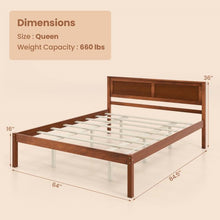 Load image into Gallery viewer, Queen Size Retro Wood Platform Bed Frame with Headboard in Walnut