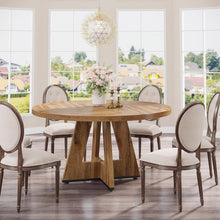 Load image into Gallery viewer, Modern Kitchen 4-Person Circular Dining Table in Retro Brown Wood Finish