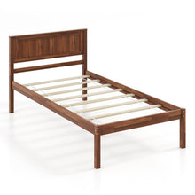 Load image into Gallery viewer, Twin Size Retro Wood Platform Bed Frame with Headboard in Walnut