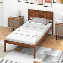 Load image into Gallery viewer, Twin Size Retro Wood Platform Bed Frame with Headboard in Walnut