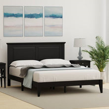 Load image into Gallery viewer, Queen Traditional Solid Oak Wooden Platform Bed Frame with Headboard in Black
