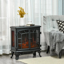 Load image into Gallery viewer, Black Remote Controlled Electric Fireplace Heater Realistic LED Flames and Logs