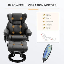 Load image into Gallery viewer, Adjustable Black Faux Leather Remote Massage Recliner Chair w/ Ottoman