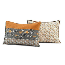 Load image into Gallery viewer, Full/Queen Orange Grey Boho Floral Birds Reversible Lightweight Quilt Set