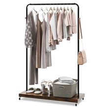 Load image into Gallery viewer, Industrial Style Heavy Duty Metal Pipe Clothes Garment Rack with Bottom Shelf