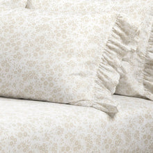 Load image into Gallery viewer, Queen Size Polyester Tan Ruffle Floral 6 Piece Sheet Set