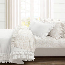 Load image into Gallery viewer, Queen Size Polyester Tan Ruffle Floral 6 Piece Sheet Set