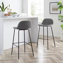 Load image into Gallery viewer, Set of 2 - Modern Low Back Barstool with Black Metal Frame and Grey Linen Seat