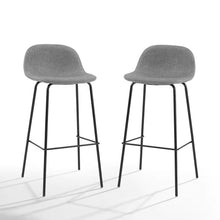 Load image into Gallery viewer, Set of 2 - Modern Low Back Barstool with Black Metal Frame and Grey Linen Seat