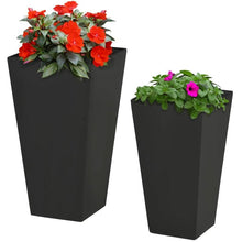 Load image into Gallery viewer, Set of 2 Modern Lightweight Black Outdoor Patio Flower Pot Tall Planter Box