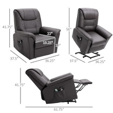 Load image into Gallery viewer, Brown Electric PU Leather Power Lift Chair with Remote Control &amp; Side Pockets