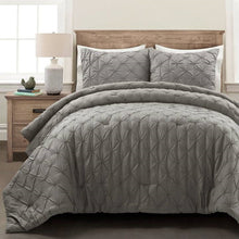 Load image into Gallery viewer, King Size Soft Pleated Grey Cotton 3 Piece Comforter Set