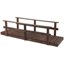 Load image into Gallery viewer, 7 ft. Outdoor Wooden Garden Bridge with Hand Rails in Carbonized Wood Finish