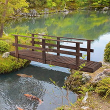 Load image into Gallery viewer, 7 ft. Outdoor Wooden Garden Bridge with Hand Rails in Carbonized Wood Finish