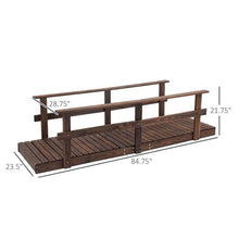 Load image into Gallery viewer, 7 ft. Outdoor Wooden Garden Bridge with Hand Rails in Carbonized Wood Finish