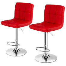Load image into Gallery viewer, Set of 2 Modern Adjustable Height Barstools w/ Comfortable Red PU Leather Seat
