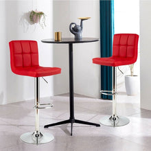 Load image into Gallery viewer, Set of 2 Modern Adjustable Height Barstools w/ Comfortable Red PU Leather Seat