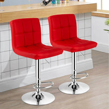 Load image into Gallery viewer, Set of 2 Modern Adjustable Height Barstools w/ Comfortable Red PU Leather Seat