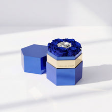 Load image into Gallery viewer, One in a Million™ Mirror Blue Hexagon Box | Dark Blue &amp; Silver Roses