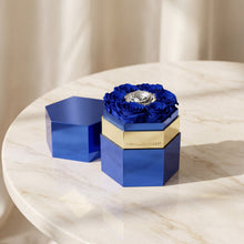 Load image into Gallery viewer, One in a Million™ Mirror Blue Hexagon Box | Dark Blue &amp; Silver Roses