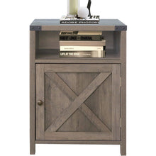 Load image into Gallery viewer, Farmhouse Style End Table Barn Door Nightstand with Open Shelf in Rustic Oak
