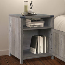 Load image into Gallery viewer, Farmhouse Style End Table Barn Door Nightstand with Open Shelf in Rustic Oak