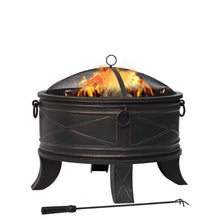 Load image into Gallery viewer, 26-inch Round Steel Outdoor Fire Pit with Cover and Poker in Bronze